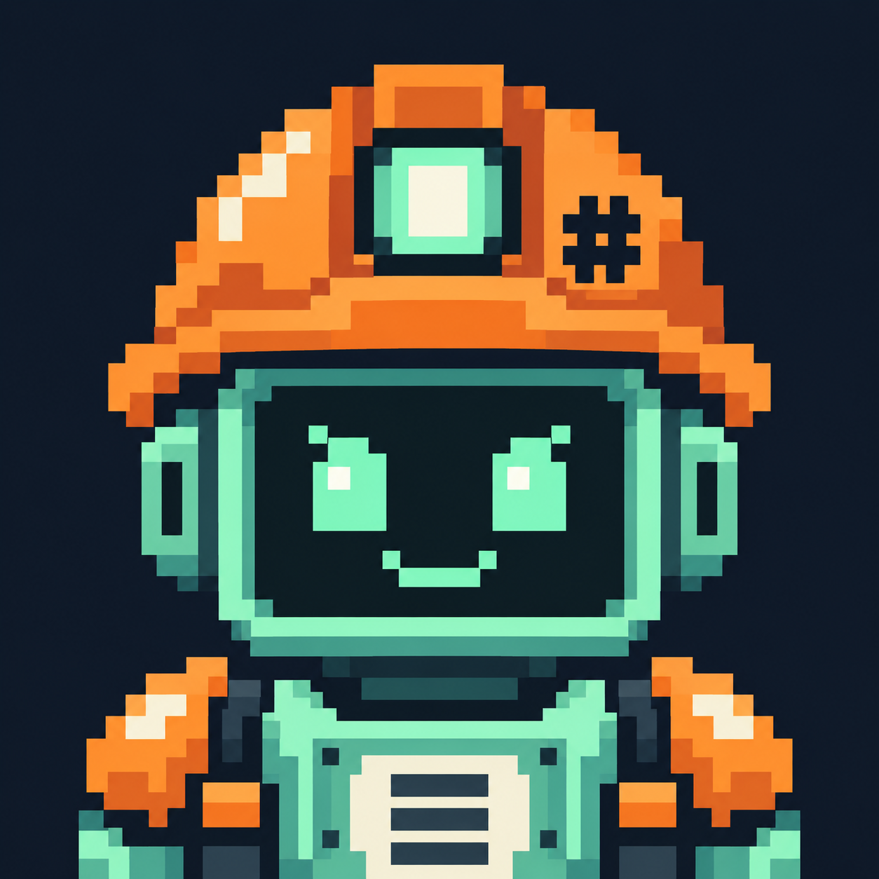 HASHCREW robot in an orange helmet